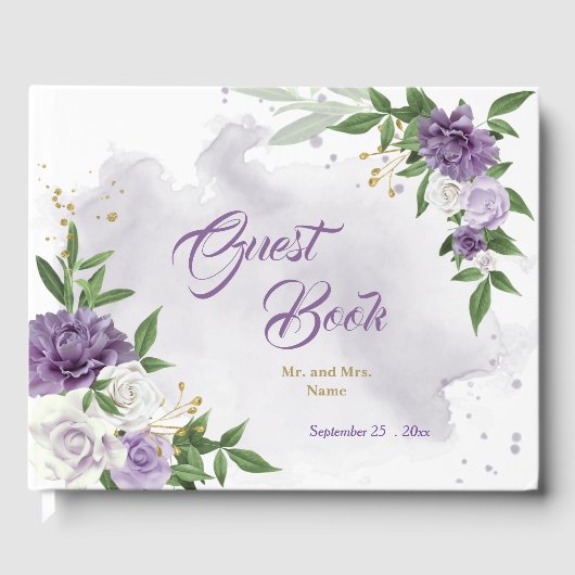 mooie paarse schoppen bloemen groen gastenboek (Voorkant)