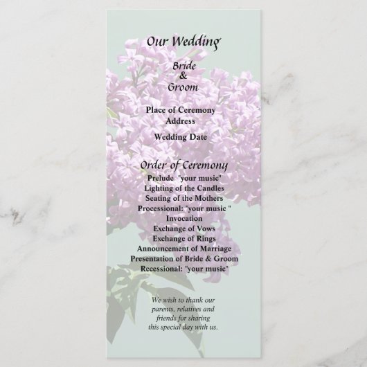 Mooie Paarse Seringen Programmakaart (Voorkant)