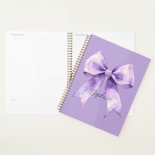 Mooie Paarse Strik Met Gepersonaliseerde Naam Planner (Display)