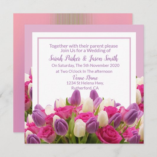 Mooie Paarse Tulpen bruiloft Kaart (Voorkant / Achterkant)