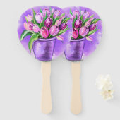 Mooie Paarse tulpen in de Paarse bloem Handwaaier (Voorkant en achterkant)