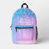 Mooie paarse turquoise glitterspetters monogram bedrukte rugzak (Voorkant)