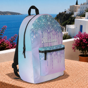 Mooie paarse turquoise glitterspetters monogram bedrukte rugzak