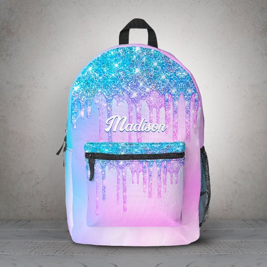 Mooie paarse turquoise glitterspetters monogram bedrukte rugzak