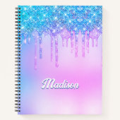 Mooie paarse turquoise glitterspetters monogram notitieboek (Voorkant)