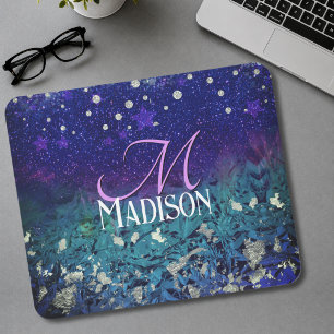 Mooie paarse turquoise ombre glitters monogram muismat