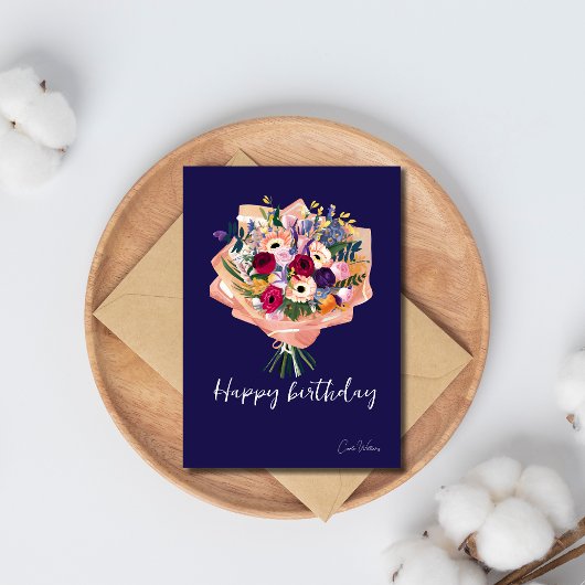 Mooie paarse verjaardagskaart met bloemen kaart