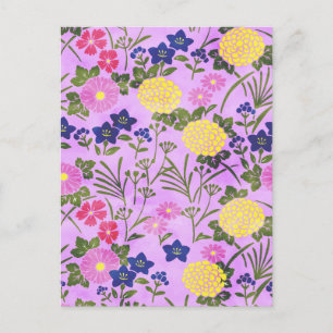 Mooie Paarse Vintage Bloem Patroon Briefkaart