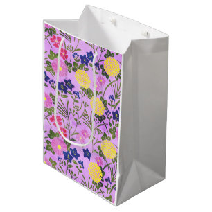Mooie Paarse Vintage Bloem Patroon Medium Cadeauzakje