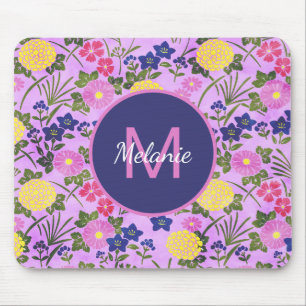 Mooie paarse vintage bloem patroon monogram muismat