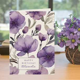 Mooie Paarse Viooltjes Aangepaste Naam Verjaardag Kaart