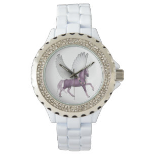 Mooie Paarse Vliegende Eenhoorn Bloemen Violet Horloge
