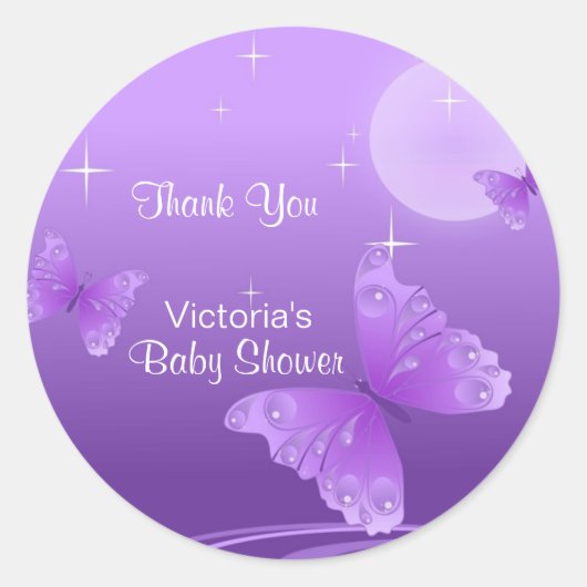 Mooie Paarse vlinder dank u Baby shower Ronde Sticker (Voorkant)