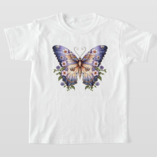 Mooie Paarse Vlinder met Bloemen T-shirt