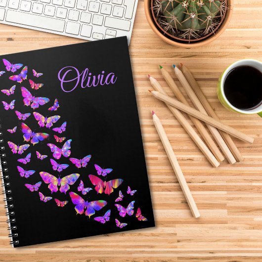 Mooie Paarse vlinder Pop Art Olivia Name Notitieboek