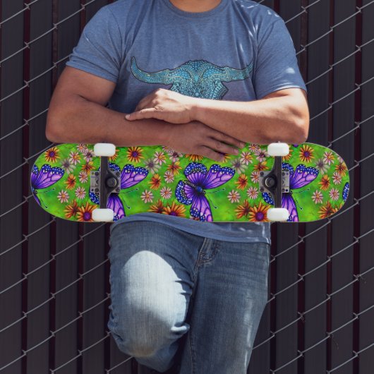 Mooie Paarse vlinderbloemenweide Persoonlijk Skateboard (Buiten 3)