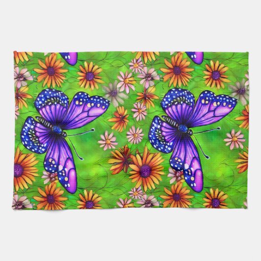 Mooie Paarse vlinderbloemenweide Theedoek (Horizontaal)
