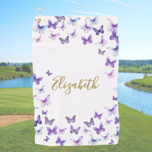 Mooie Paarse Vlinders Aangepaste Naam Dames Golfhanddoek
