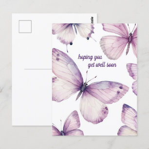Mooie Paarse Vlinders BETER WORDEN BINNENKORT Briefkaart