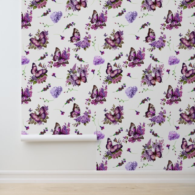 Mooie Paarse vlinders | Hortensia's Bloemen Behang (Applicatie)