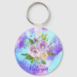 Mooie paarse watercolor bloemen sleutelhanger