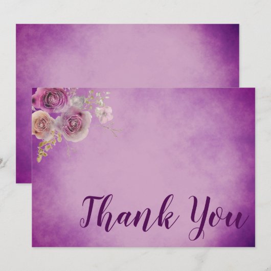 Mooie paarse waterverf bloemen bedankkaart (Voorkant / Achterkant)
