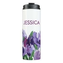 Mooie Paarse Waterverf bloemen met naam Thermosbeker