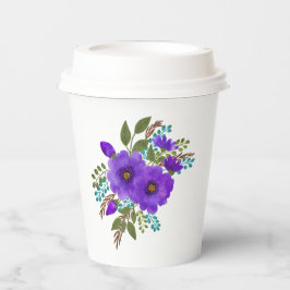 Mooie Paarse Waterverf Bloemen Papieren Bekers