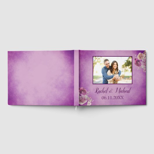 Mooie Paarse Waterverf bruiloft Gastenboek (Volledig)