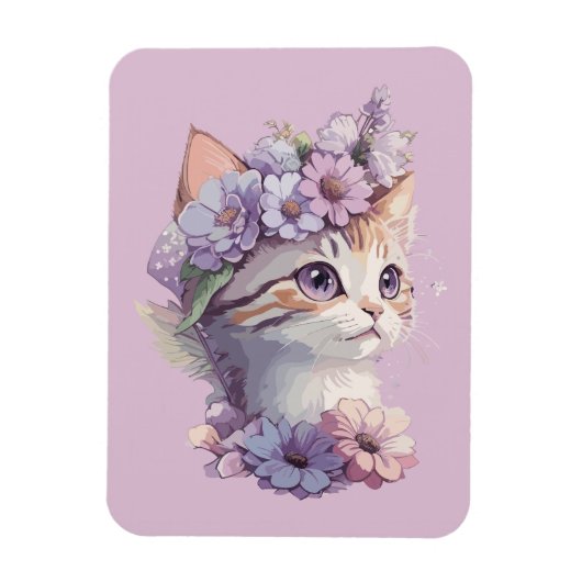 Mooie paarse waterverfkat met flora magneet (Verticaal)