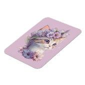 Mooie paarse waterverfkat met flora magneet (Linkerzijde)
