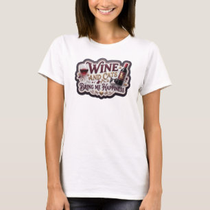 Mooie paarse WIJN EN KATTEN BRENGEN ME GELUK T-shirt