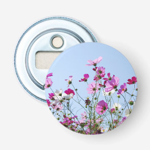 Mooie paarse wilde bloemen weide foto button flesopener