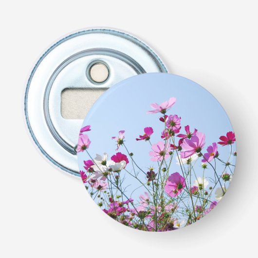 Mooie paarse wilde bloemen weide foto button flesopener (Voorkant)