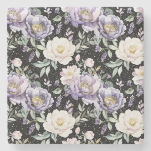Mooie Paarse Witte Bloemen Stenen Onderzetter