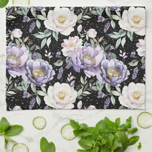 Mooie Paarse Witte Bloemen Theedoek (Gevouwen)