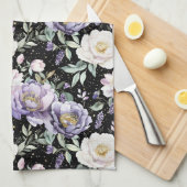 Mooie Paarse Witte Bloemen Theedoek (Quarter Fold)