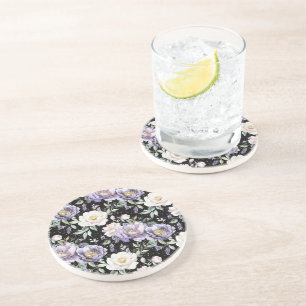Mooie Paarse Witte Bloemen Zandsteen Onderzetter