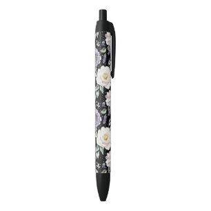 Mooie Paarse Witte Bloemen Zwarte Inkt Pen