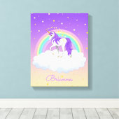 Mooie Paarse Zoete Dromen Regenboog Eenhoorn Canvas Afdruk (Insitu (Houten vloer))
