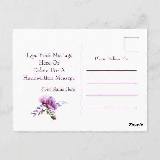 Mooie Paarsste Hallo klaprozen " Briefkaart (Achterkant)