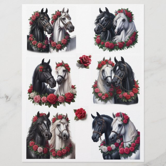 Mooie paartjes paarden met rode rozen Fussycuts (Voorkant)