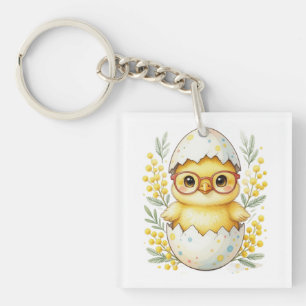 Mooie Paas Kuiken Bril Mimosa Bloesem Sleutelhanger
