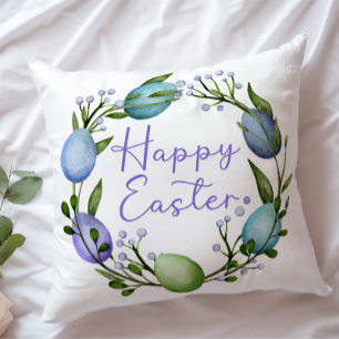 Mooie Paasblauw Paarse Eieren Elegante Waterverf Kussen