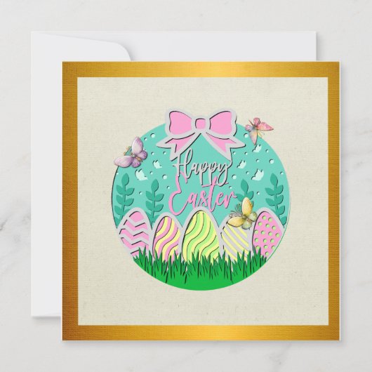 Mooie Paaseierenjacht en Kleurrijke Vlinders Kaart (Voorkant)