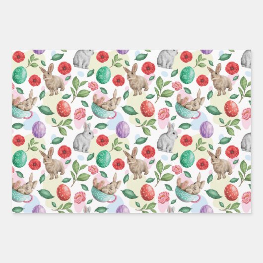 Mooie Paashaas & Bloemen Inpakpapier Vel (Voorkant)