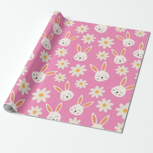 Mooie paashaaspatroon met bloemen op roze achtergr cadeaupapier