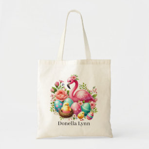 Mooie Paasroze flamingo voeg naam toe Tote Bag