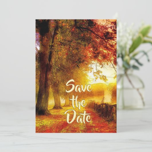 Mooie Pad Herfstbomen Herfst Christelijke bruiloft Save The Date (Staand voorkant)