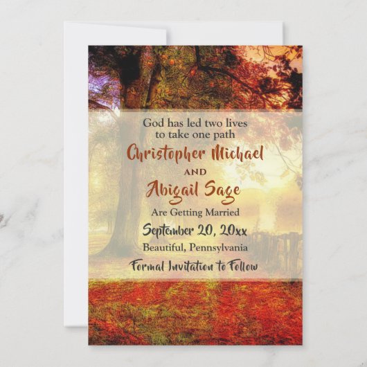 Mooie Pad Herfstbomen Herfst Christelijke bruiloft Save The Date (Achterkant)